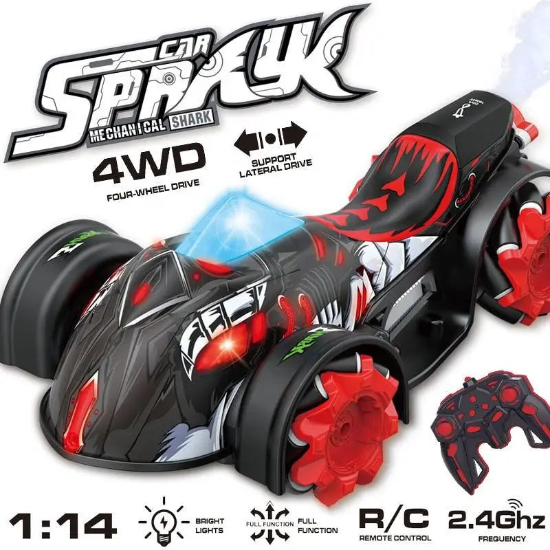 HKM-938131 Flash Spray Shark 2.4GHz Remote Control Stunt Car with Light and Music, Electric Drift Truck for Indoor and Outdoor Fun