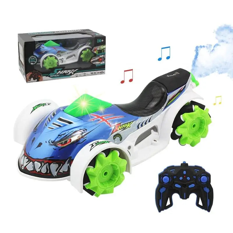HKM-938131 Flash Spray Shark 2.4GHz Remote Control Stunt Car with Light and Music, Electric Drift Truck for Indoor and Outdoor Fun