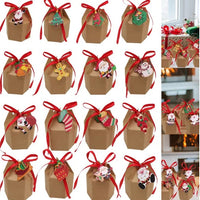 HKM-938323 Christmas Gift Box Set - 24 Pcs with Ribbon & Cards - Santa Claus, Reindeer, Snowman Design - Perfect for Treats and Party Favors