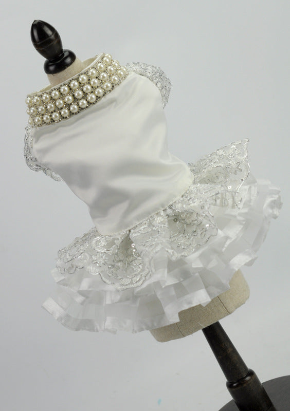 HKM-938323 Elegant White Pet Skirt Wedding Dress for Spring and Autumn Seasons