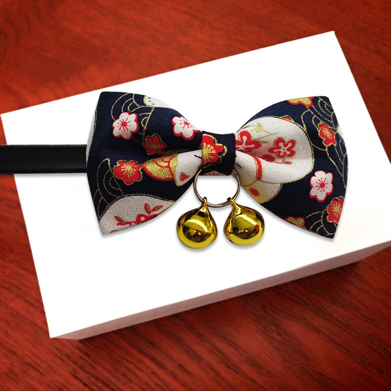 HKM-938579 Handmade Retro Pet Cat Bow Tie with Bell and Identity Tag - Available in S, M, L, XL Sizes