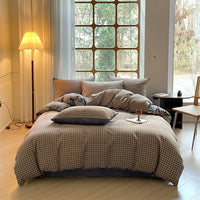 HKM-938707 Houndstooth Cotton Double-Layer Bedding Set, Four-Piece with Fitted Sheet and Duvet Cover