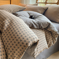 HKM-938707 Houndstooth Cotton Double-Layer Bedding Set, Four-Piece with Fitted Sheet and Duvet Cover