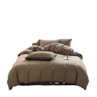 HKM-938707 Houndstooth Cotton Double-Layer Bedding Set, Four-Piece with Fitted Sheet and Duvet Cover