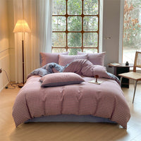 HKM-938707 Houndstooth Cotton Double-Layer Bedding Set, Four-Piece with Fitted Sheet and Duvet Cover