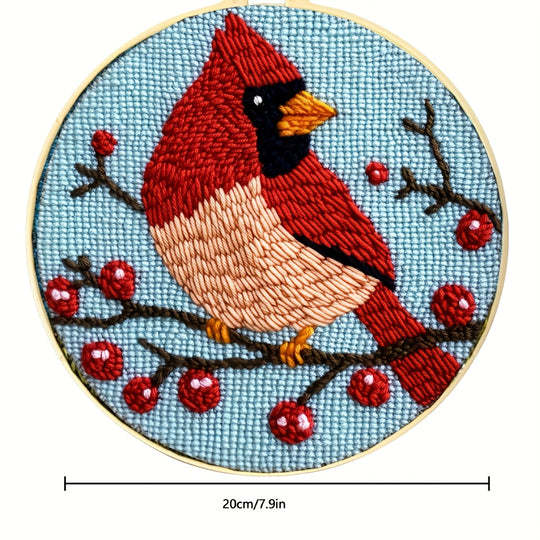 KTX-938707 Red Bird Embroidered Hand Embroidery on Cloth - Modern Simplicity Design (20x4)
