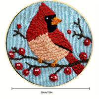 HKM-938707 Red Bird Embroidered Hand Embroidery on Cloth - Modern Simplicity Design (20x4)