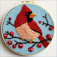 HKM-938707 Red Bird Embroidered Hand Embroidery on Cloth - Modern Simplicity Design (20x4)