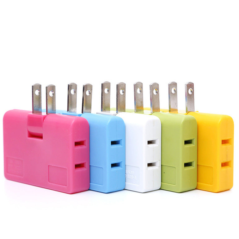 HKM-938771 180 Degree Rotatable Ultra-Thin Power Socket Converter with 3 Ports - Compact Design in White, Blue, Green, Yellow