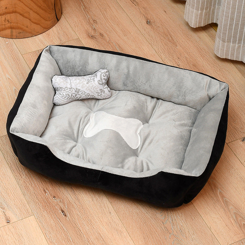 HKM-938899 Cozy Four-Level Cat Litter Bed in Black and Gray or Red and Black with Bone Design