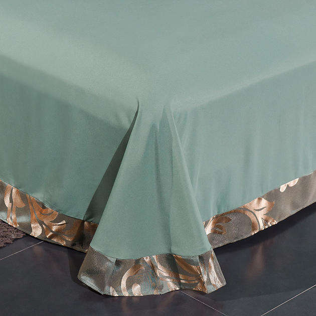 HKM-939027 Court Style Satin Jacquard Four-Piece Bed Sheet Set in British Fashion Green Camel