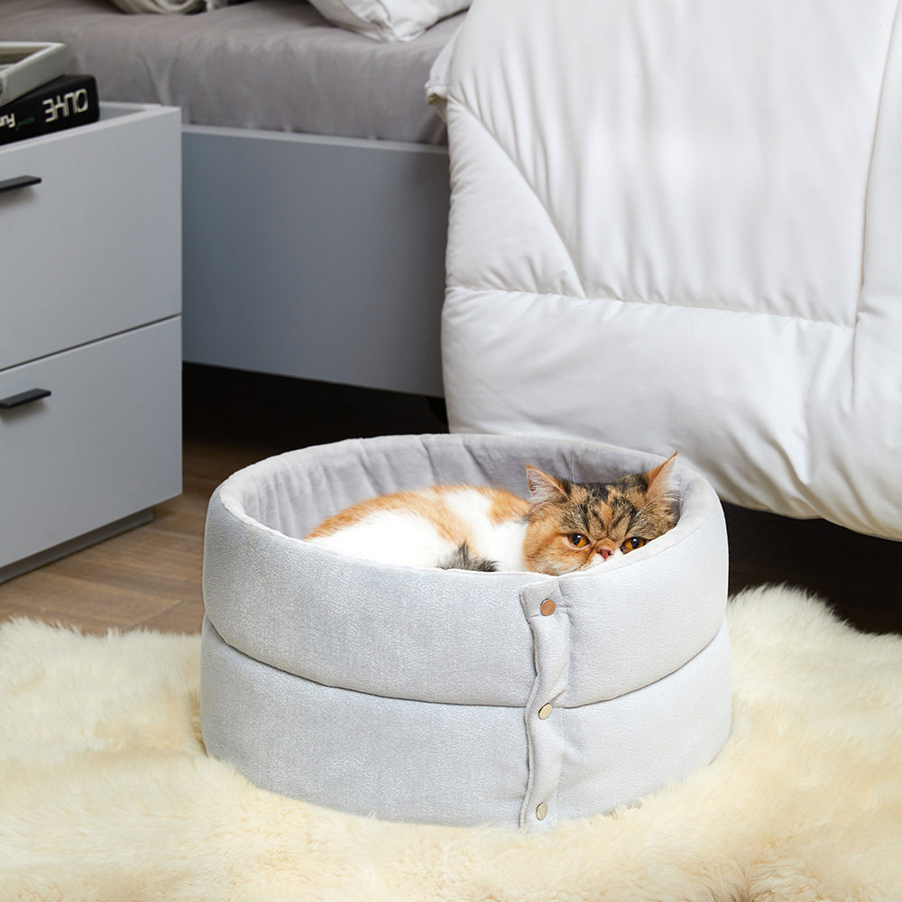 HKM-939667 Multifunctional Cylindrical Cat Bed with Soft Plush Interior and Removable Cover