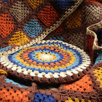 HKM-939795 Hand-Crocheted Geometric Wool Blanket Cushion Cover - Rustic Tapestry Design, 48cm Size