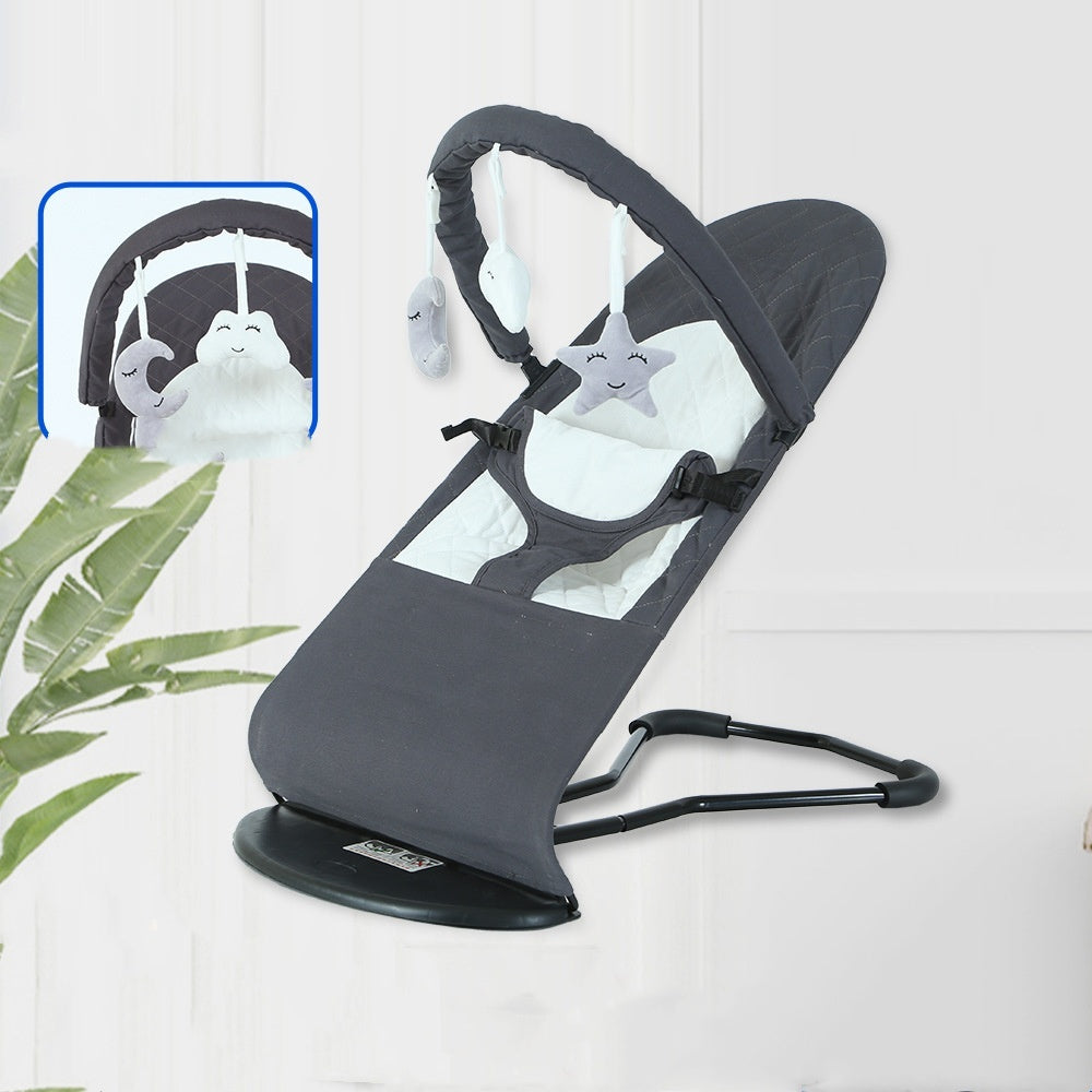 HKM-939859 Light Gray and Dark Gray Baby Rocking Chair with Reinforced Metal Frame and Cotton Padding, 0-3 Years