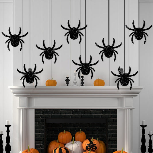HKM-939987 Happy Halloween Banner and Spider Ornament Set with Black Rope for Trick or Treat Theme Party Decorations