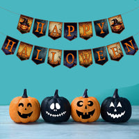 HKM-939987 Happy Halloween Banner and Spider Ornament Set with Black Rope for Trick or Treat Theme Party Decorations
