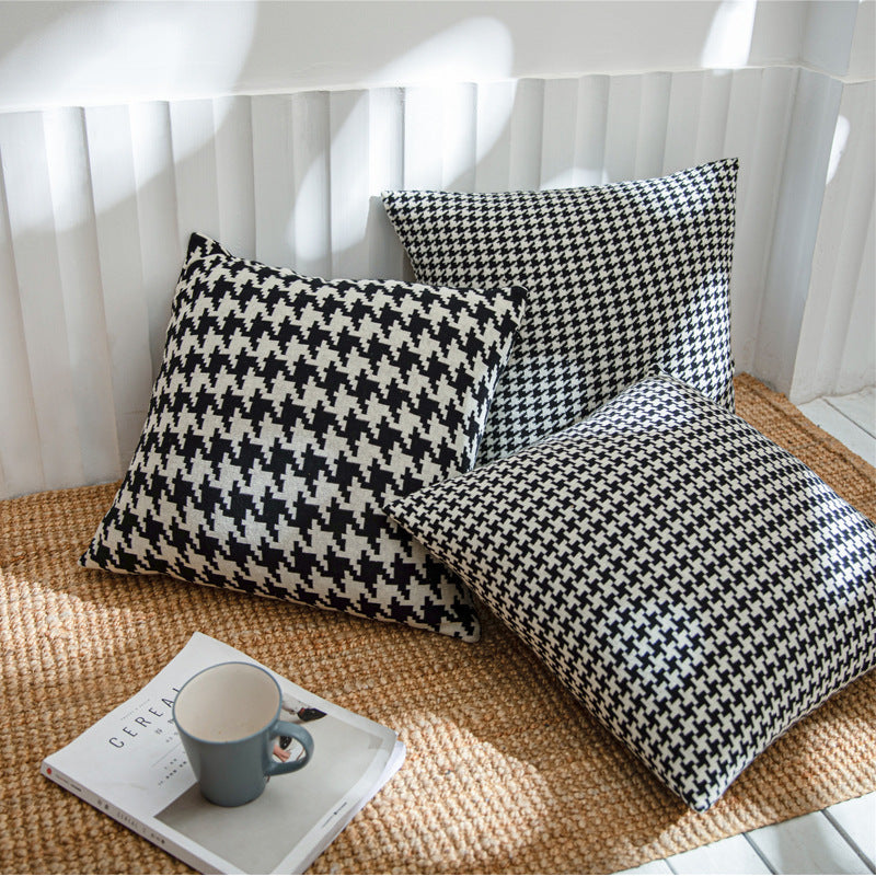 HKM-939987 Nordic Black and White Houndstooth Cotton Cushion Cover 45x45cm