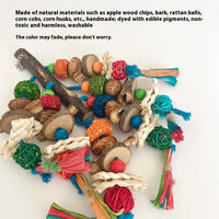 HKM-940115 Natural Material Parrot Decompression Toy with Colorful String Combination for Small to Medium Birds