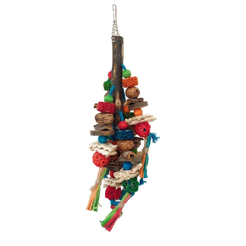 HKM-940115 Natural Material Parrot Decompression Toy with Colorful String Combination for Small to Medium Birds