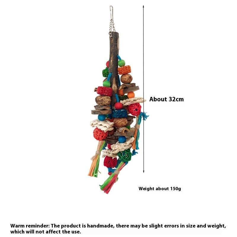 HKM-940115 Natural Material Parrot Decompression Toy with Colorful String Combination for Small to Medium Birds