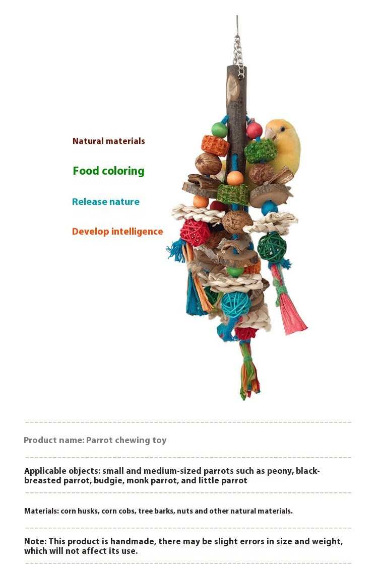 HKM-940115 Natural Material Parrot Decompression Toy with Colorful String Combination for Small to Medium Birds