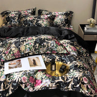 HKM-940179 Light Luxury Plant and Flower Design Silk Bedding Set - Four-Piece Collection in Multiple Sizes