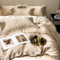 HKM-940179 Light Luxury Plant and Flower Design Silk Bedding Set - Four-Piece Collection in Multiple Sizes