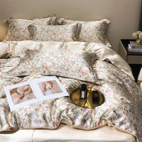 HKM-940179 Light Luxury Plant and Flower Design Silk Bedding Set - Four-Piece Collection in Multiple Sizes