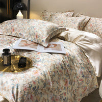 HKM-940179 Light Luxury Plant and Flower Design Silk Bedding Set - Four-Piece Collection in Multiple Sizes