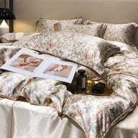 HKM-940179 Light Luxury Plant and Flower Design Silk Bedding Set - Four-Piece Collection in Multiple Sizes