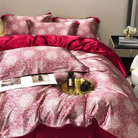 HKM-940179 Light Luxury Plant and Flower Design Silk Bedding Set - Four-Piece Collection in Multiple Sizes