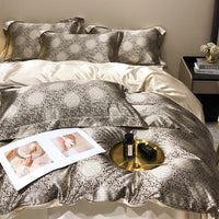 HKM-940179 Light Luxury Plant and Flower Design Silk Bedding Set - Four-Piece Collection in Multiple Sizes