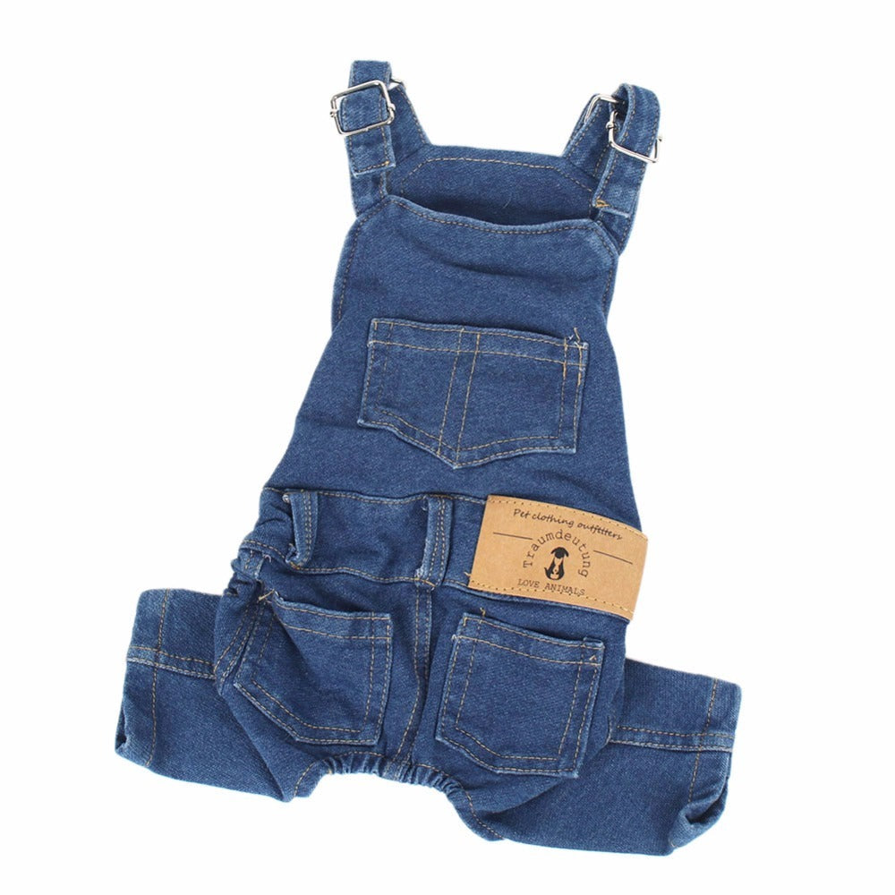 HKM-940371 Washed Denim Pet Overalls for Casual Style - Available in Multiple Sizes