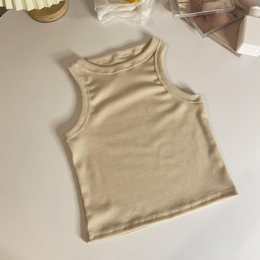 HKM-940435 Cropped Slim Fit Sleeveless Tank Top for Women in Various Solid Colors