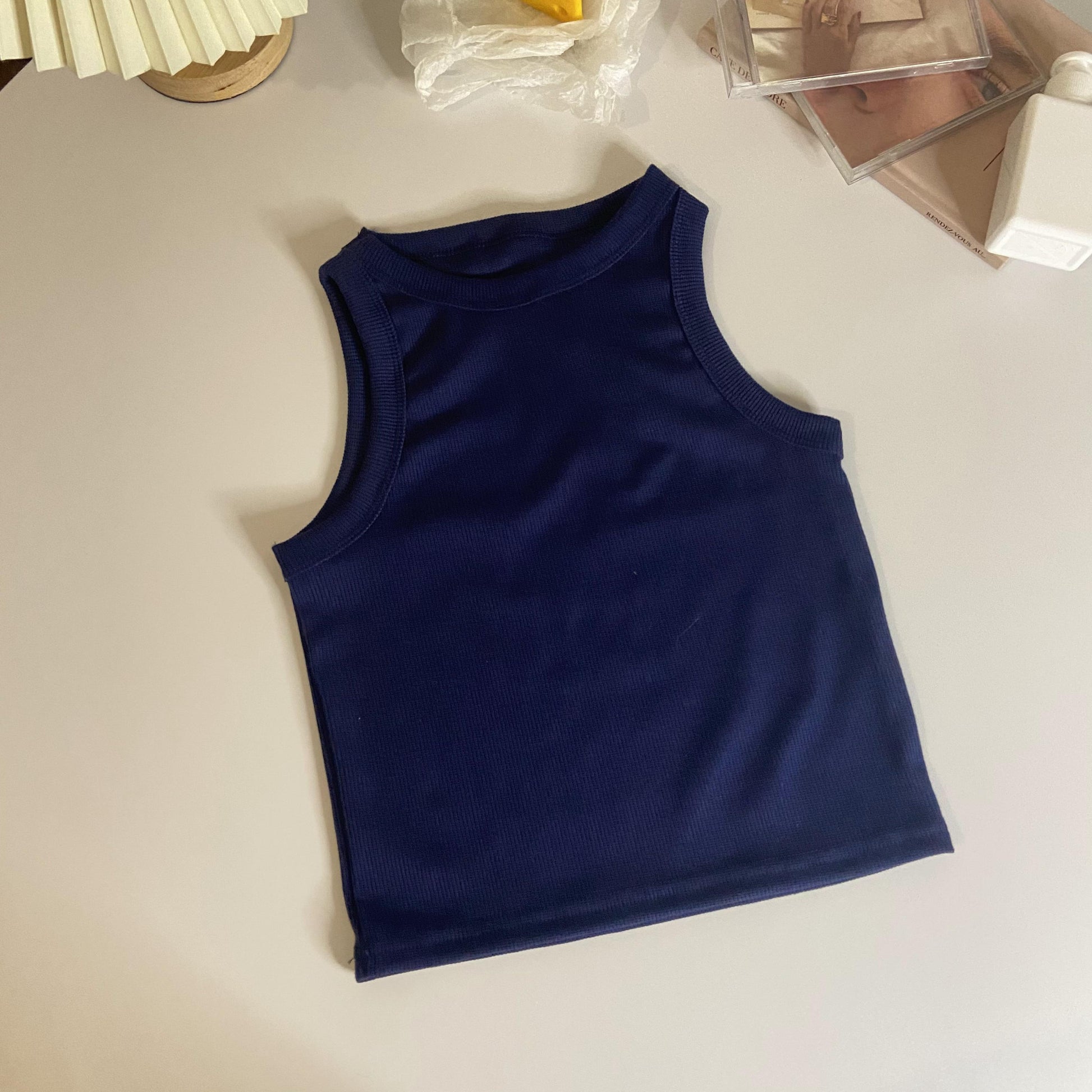 HKM-940435 Cropped Slim Fit Sleeveless Tank Top for Women in Various Solid Colors