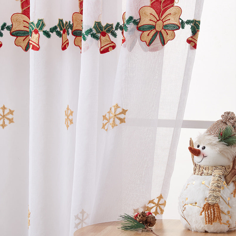 KTX-940563 Christmas Snowflake Semi-Sunshade Curtains – Embroidered Polyester, Various Sizes
