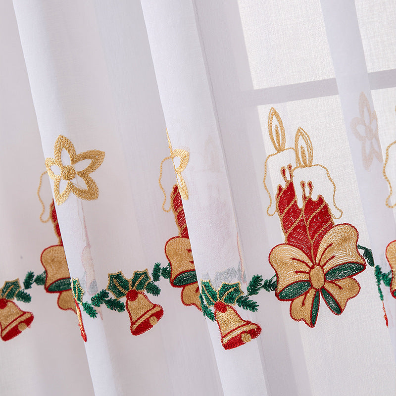 KTX-940563 Christmas Snowflake Semi-Sunshade Curtains – Embroidered Polyester, Various Sizes
