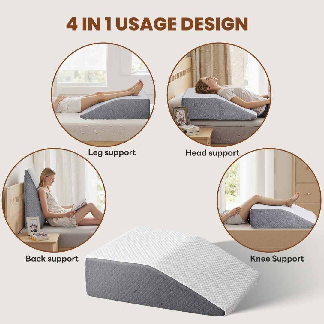 KTX-940691 Wedge Pillow with Memory Foam Support for Sleep, Reading, and Neck Relief