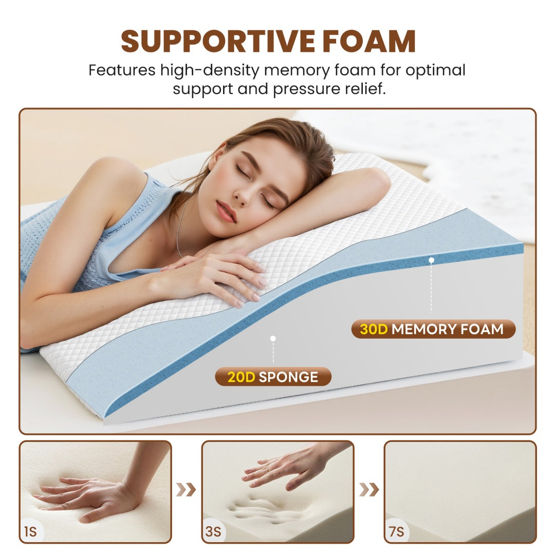 KTX-940691 Wedge Pillow with Memory Foam Support for Sleep, Reading, and Neck Relief