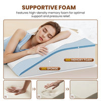 HKM-940691 Wedge Pillow with Memory Foam Support for Sleep, Reading, and Neck Relief