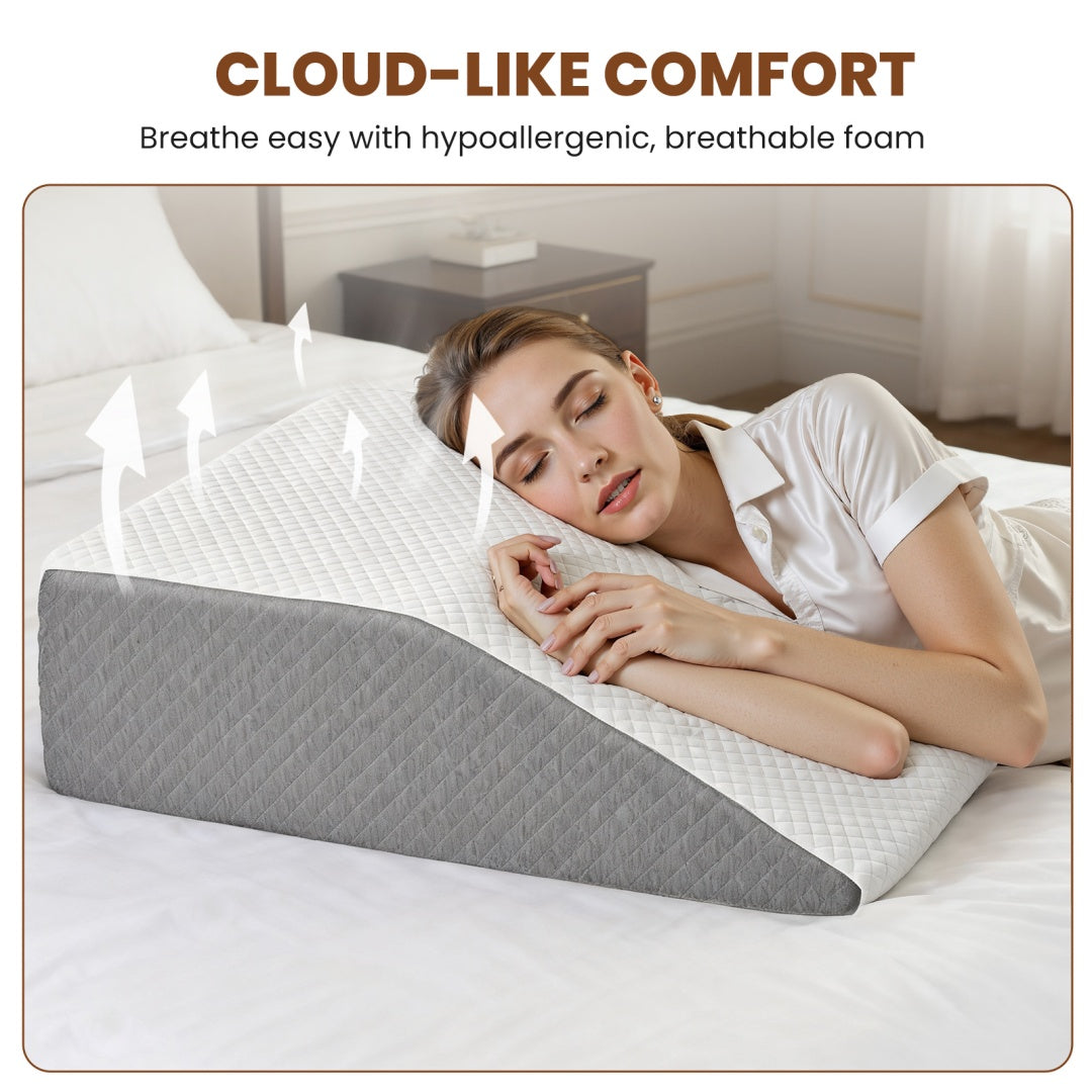KTX-940691 Wedge Pillow with Memory Foam Support for Sleep, Reading, and Neck Relief