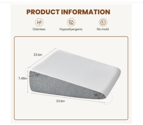 KTX-940691 Wedge Pillow with Memory Foam Support for Sleep, Reading, and Neck Relief