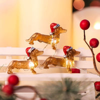 HKM-940819 Decorative Resin Sausage Dog String Lights for Festive Displays, Includes Battery Pack and Remote Control