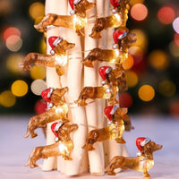 HKM-940819 Decorative Resin Sausage Dog String Lights for Festive Displays, Includes Battery Pack and Remote Control