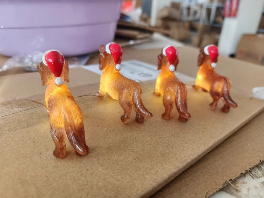 HKM-940819 Decorative Resin Sausage Dog String Lights for Festive Displays, Includes Battery Pack and Remote Control