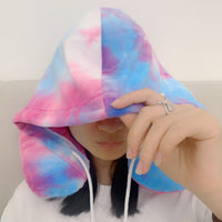 HKM-940819 Hooded U-Shape Nap Pillow with Headband Cap - Modern Tie-Dyed Design