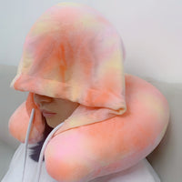 HKM-940819 Hooded U-Shape Nap Pillow with Headband Cap - Modern Tie-Dyed Design