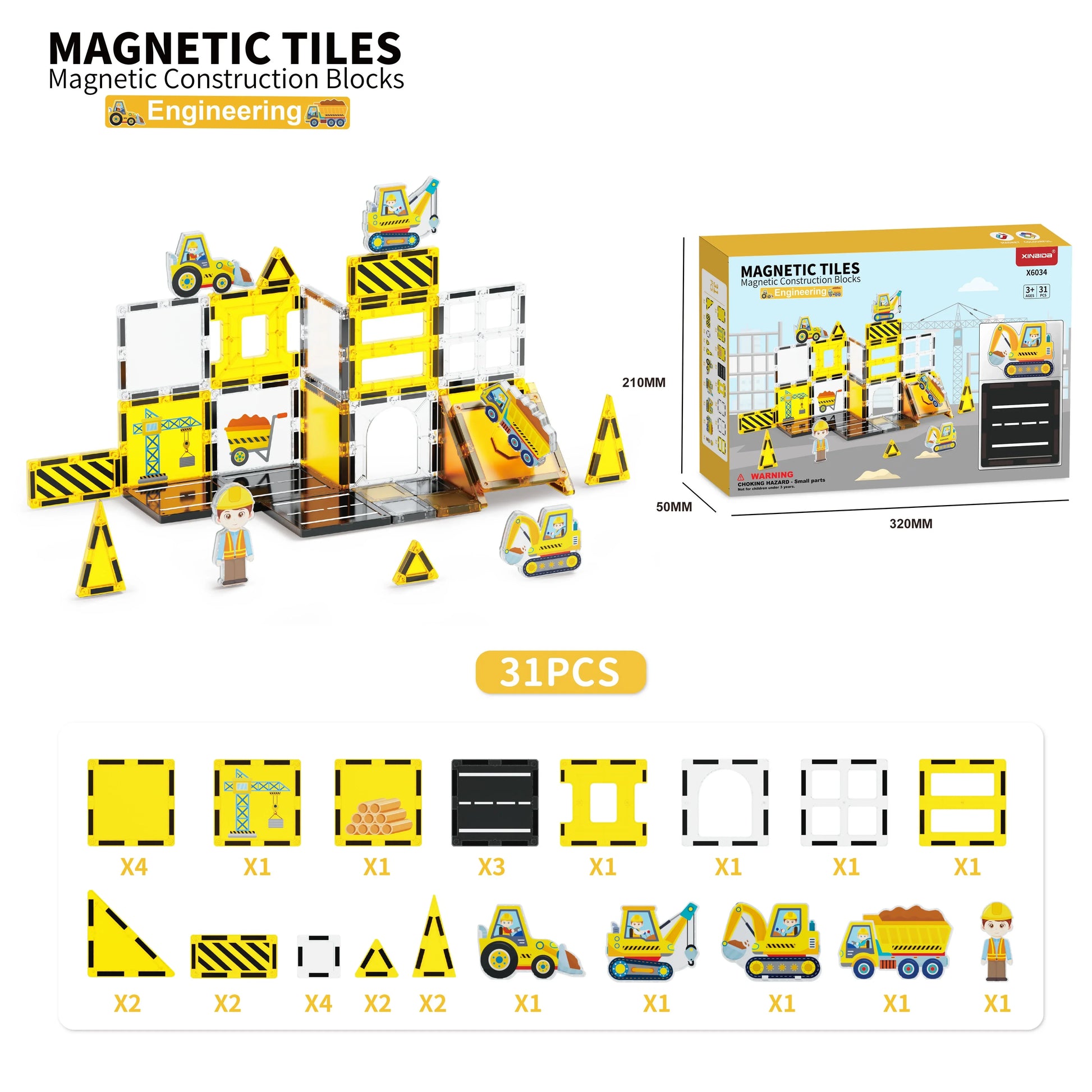 Magnetic Building Tiles Set for Kids - Educational Toy with 7.5cm Pieces in Colorful Box