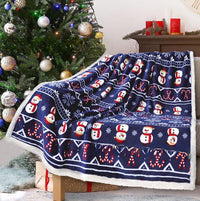 HKM-941011 Christmas Double Layer Thick Fleece Blanket – Stripe, Geometric, Snowflake, Floral Patterns, Multiple Sizes Available