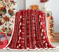 HKM-941011 Christmas Double Layer Thick Fleece Blanket – Stripe, Geometric, Snowflake, Floral Patterns, Multiple Sizes Available